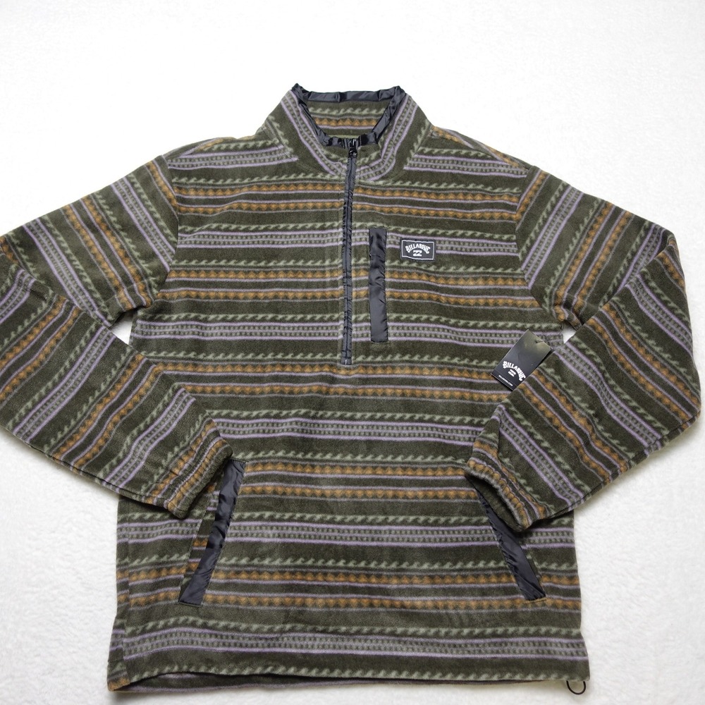 Billabong Drew Mock Neck Fleece Pullover Mens Small Green Aztec Half Zip NEW